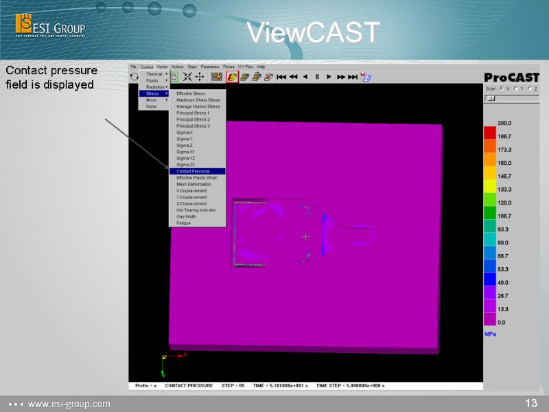 ViewCAST Contact pressure field is displayed